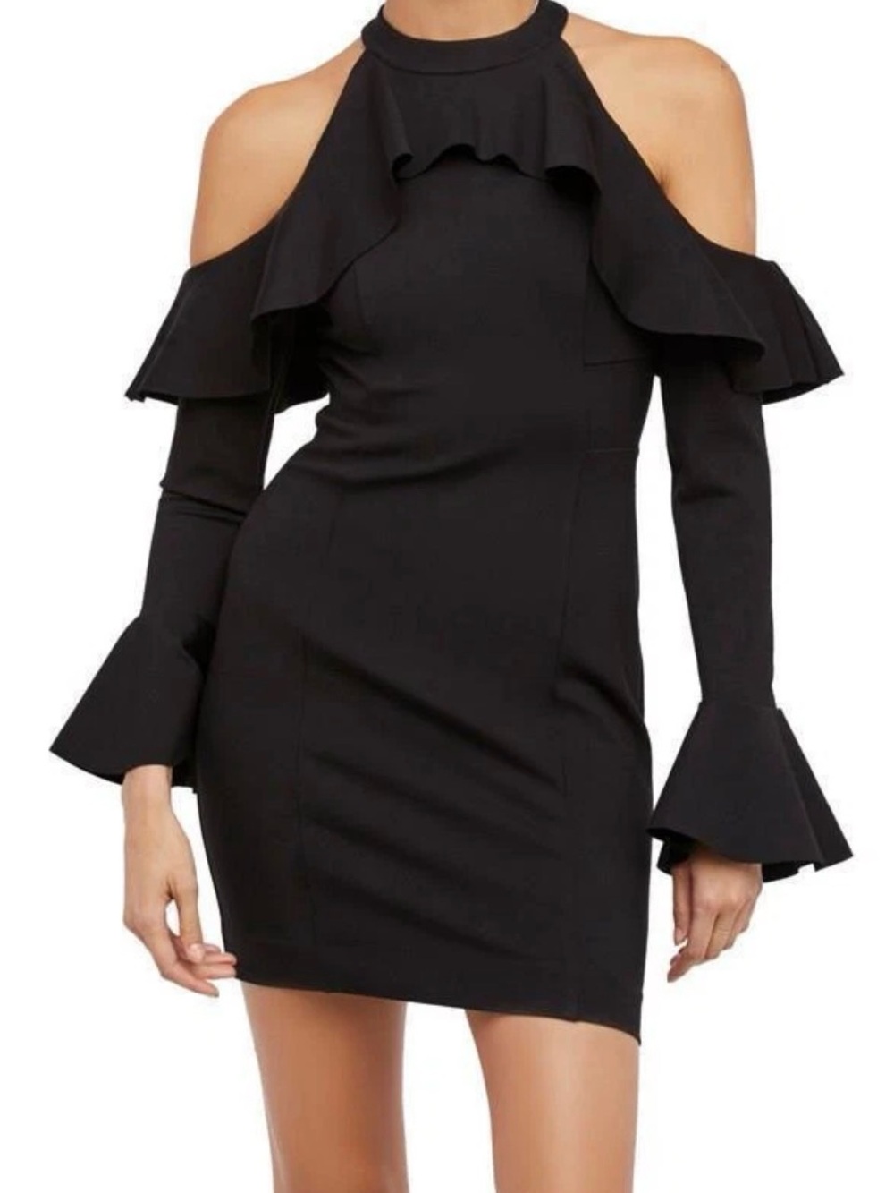 NWT Free People Shes Got It Ruffle Cold Shoulder Mini Dress Black M